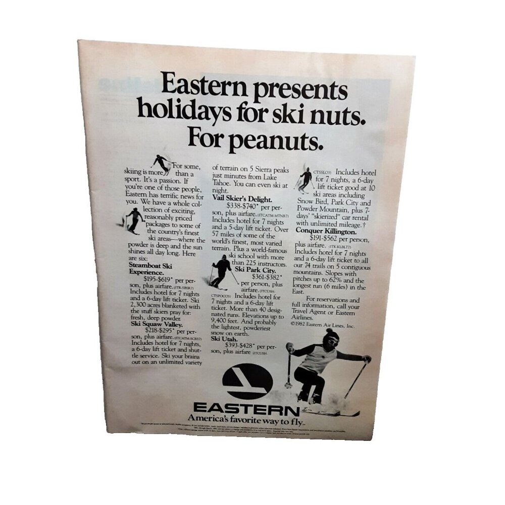 1982 Eastern Airlines For Skiing Nuts Original Print Ad Vintage 70s
